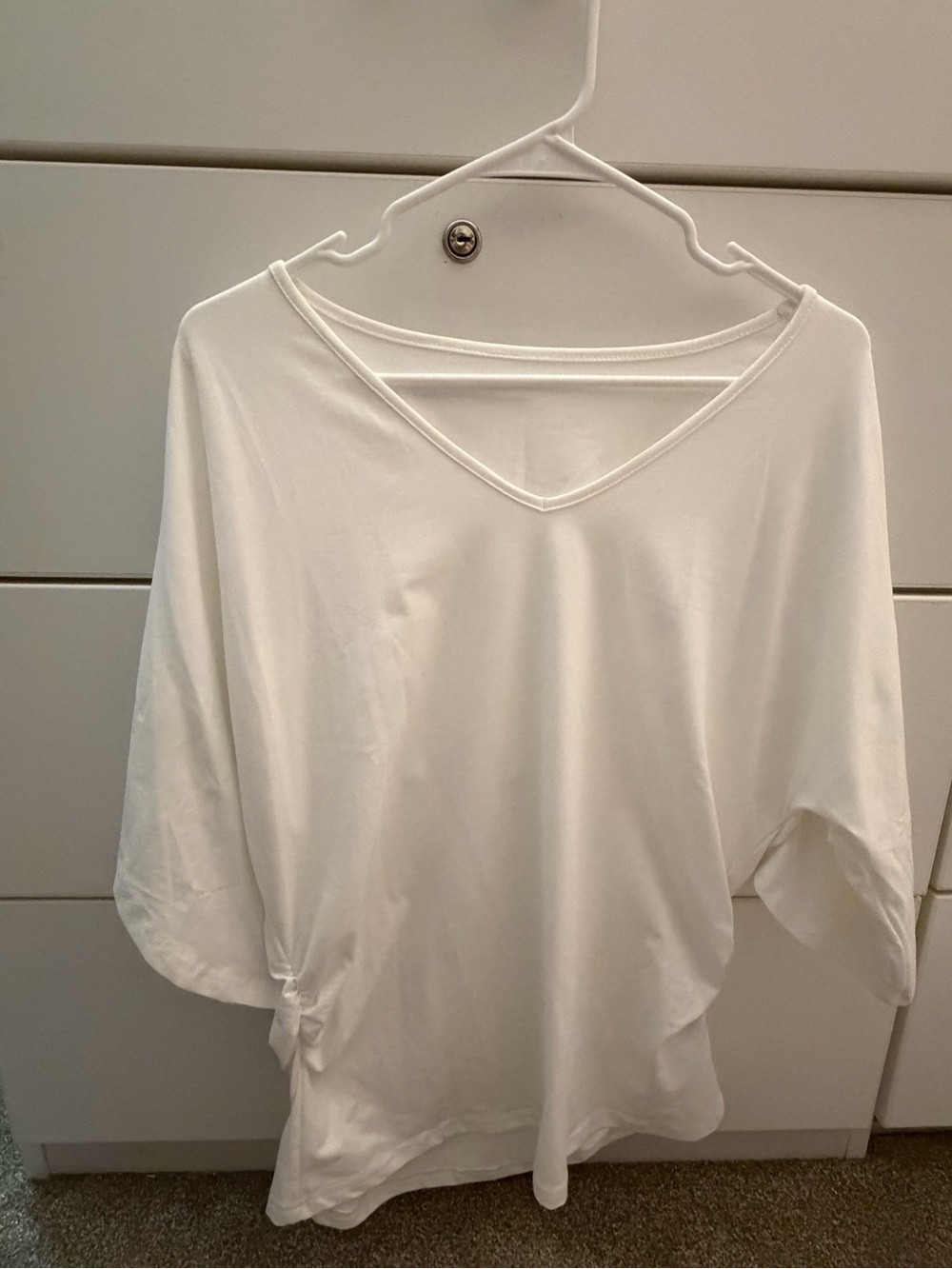 SHEIN White V-Neck Dolman Sleeve Top